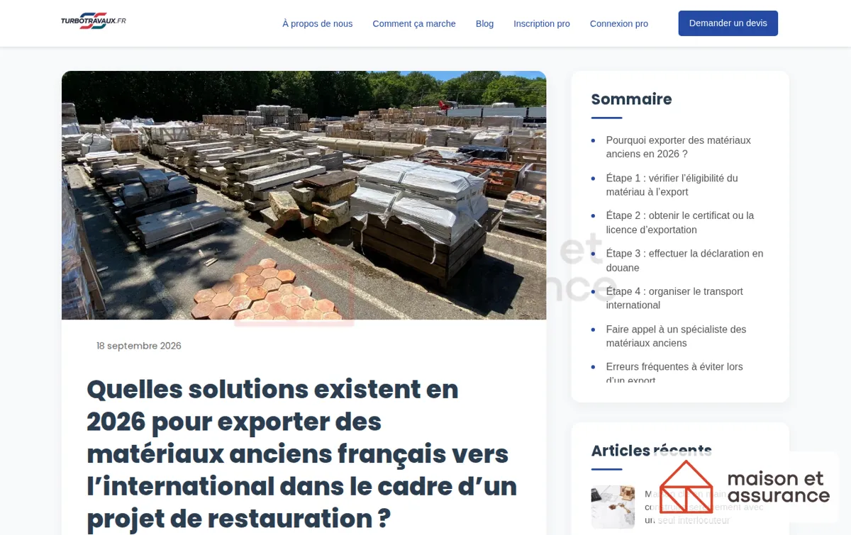 Capture : Quelles solutions existent en 2026 pour exporter des matériaux anciens français vers l'international dans le cadre d'un